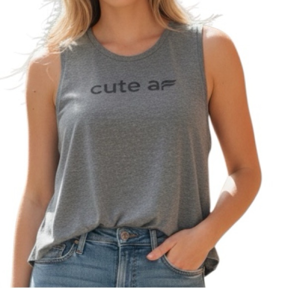 Fabletics “Cute af” Gray Women's Casual Workout Tank Top Size XL